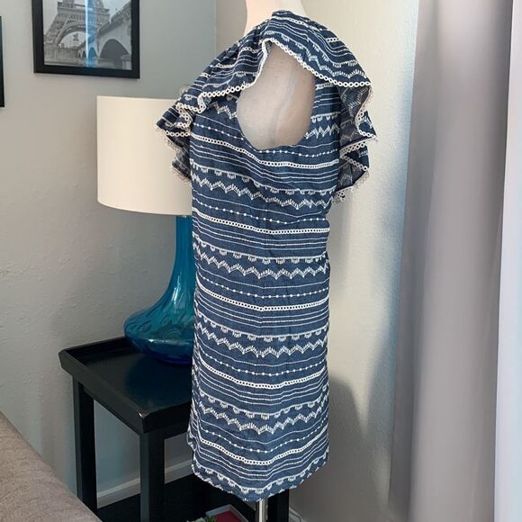 Parker One shoulder ruffle sleeveless knee length sheath dress sz med - Picture 5 of 13